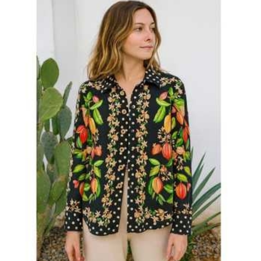 NEW FARM RIO (Tiny Flaw) | $160 Cocoa Paradise Linen Blend Blouse - Picture 5 of 12